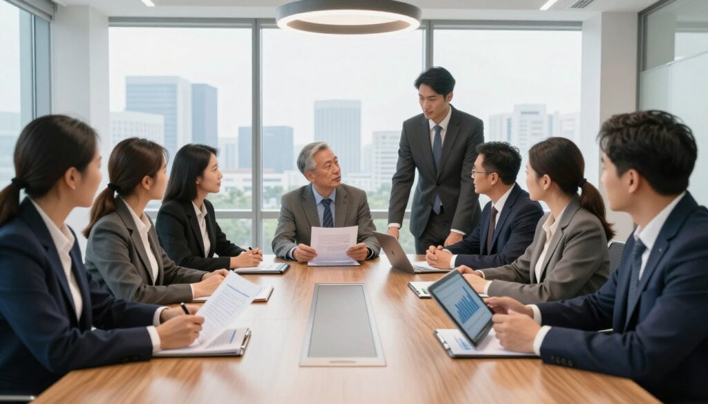 A professional boardroom setting with a large wooden table at the forefront, surrounded by confident individuals in business attire discussing financial reports. In the middle, diverse representatives are engaged in conversation, showcasing a mix of genders and ethnicities, holding documents and digital tablets. The background features large windows with a view of a city skyline, allowing natural light to flood the room, creating a bright and optimistic atmosphere. Soft shadows cast by a modern chandelier add depth to the scene. The overall mood is serious yet collaborative, reflecting the significance of state-owned companies and their role in political financial discussions. A professional boardroom setting with a large wooden table at the forefront, surrounded by confident individuals in business attire discussing financial reports. In the middle, diverse representatives are engaged in conversation, showcasing a mix of genders and ethnicities, holding documents and digital tablets. The background features large windows with a view of a city skyline, allowing natural light to flood the room, creating a bright and optimistic atmosphere. Soft shadows cast by a modern chandelier add depth to the scene. The overall mood is serious yet collaborative, reflecting the significance of state-owned companies and their role in political financial discussions.