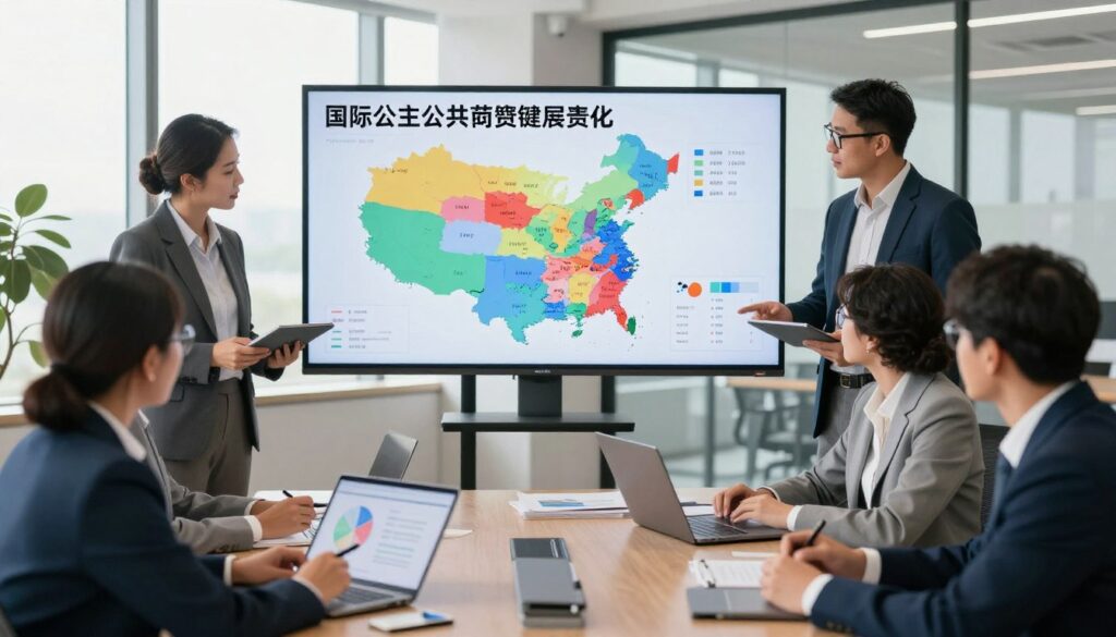 An office environment showcasing the concept of regional salary disparities in public administration. In the foreground, a diverse group of professionals in business attire, including men and women of various ages and ethnicities, discussing salary charts on tablets and laptops. In the middle, a large digital screen displays colorful graphs illustrating salary ranges across different regions, emphasizing the contrast in earnings. In the background, a modern office with large windows letting in natural light, creating a bright and inviting atmosphere. The overall mood is one of collaboration and analysis, highlighting the importance of understanding salary variations in the public sector. The angle is slightly elevated, providing a comprehensive view of the entire setting, without any text, logos, or distractions. An office environment showcasing the concept of regional salary disparities in public administration. In the foreground, a diverse group of professionals in business attire, including men and women of various ages and ethnicities, discussing salary charts on tablets and laptops. In the middle, a large digital screen displays colorful graphs illustrating salary ranges across different regions, emphasizing the contrast in earnings. In the background, a modern office with large windows letting in natural light, creating a bright and inviting atmosphere. The overall mood is one of collaboration and analysis, highlighting the importance of understanding salary variations in the public sector. The angle is slightly elevated, providing a comprehensive view of the entire setting, without any text, logos, or distractions.